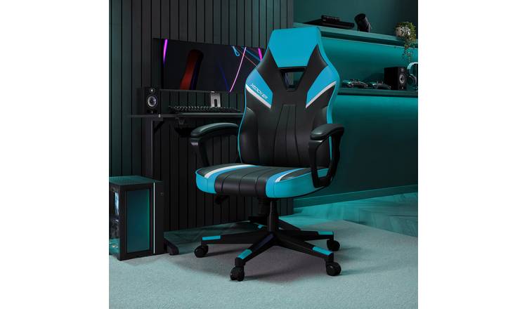 X Rocker Tempest Faux Leather Office Gaming Chair - Black And Neon Blue