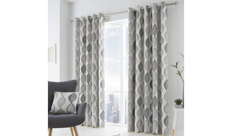 Fusion Lennox Ogee Eyelet Curtains - Grey - 117x137cm