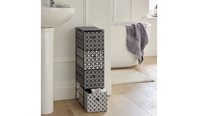 Argos Home Mono Tile Print 4 Bathroom Drawer Unit - Black & White