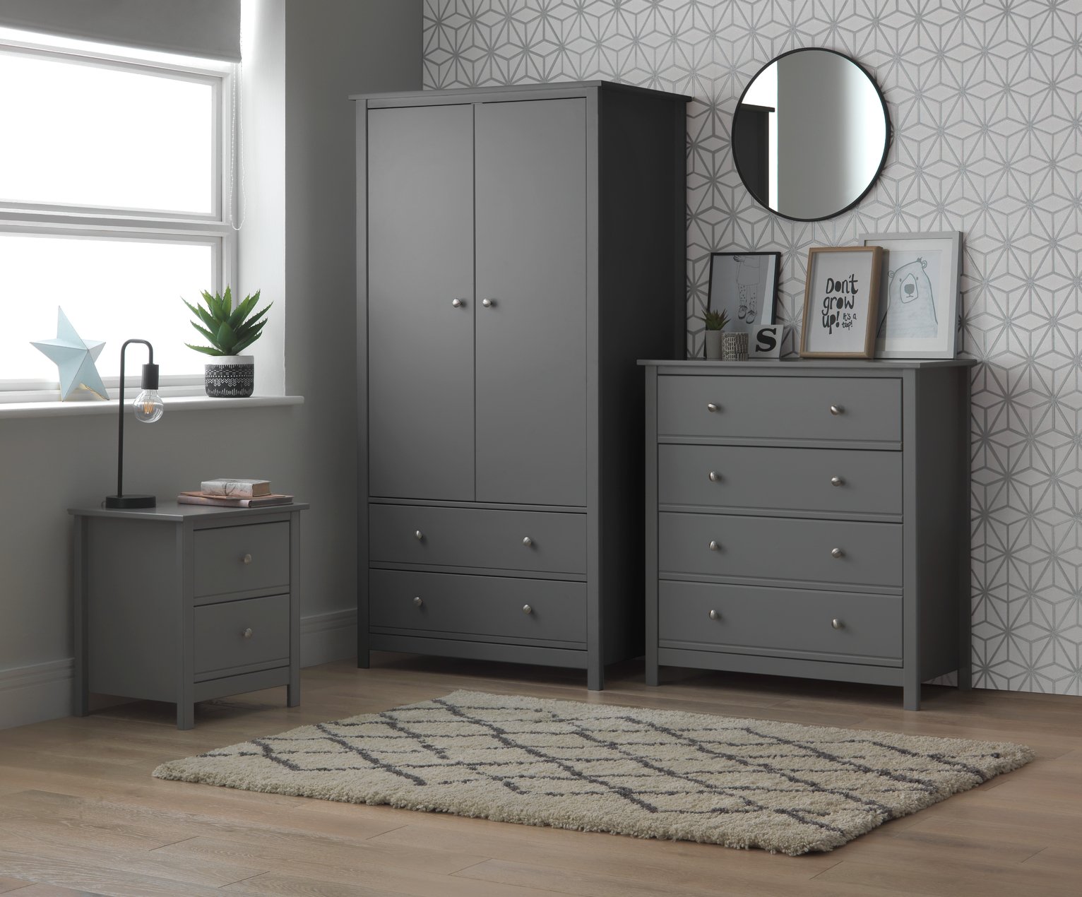 Habitat Kids Brooklyn 3 Piece 2 Door Tall Wardrobe Set -Grey