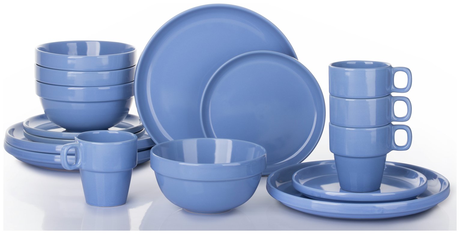 Waterside 16 Piece Stoneware Stacking Dinner Set - Blue