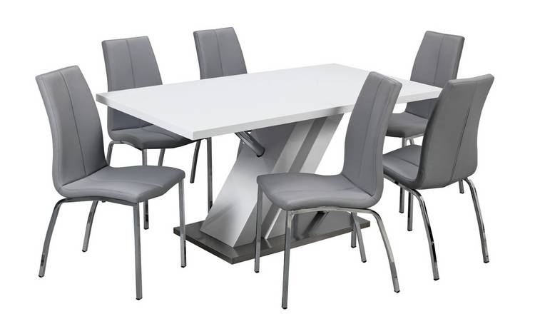 Buy Argos Home Belvoir White Gloss Dining Table 6 Grey Chairs