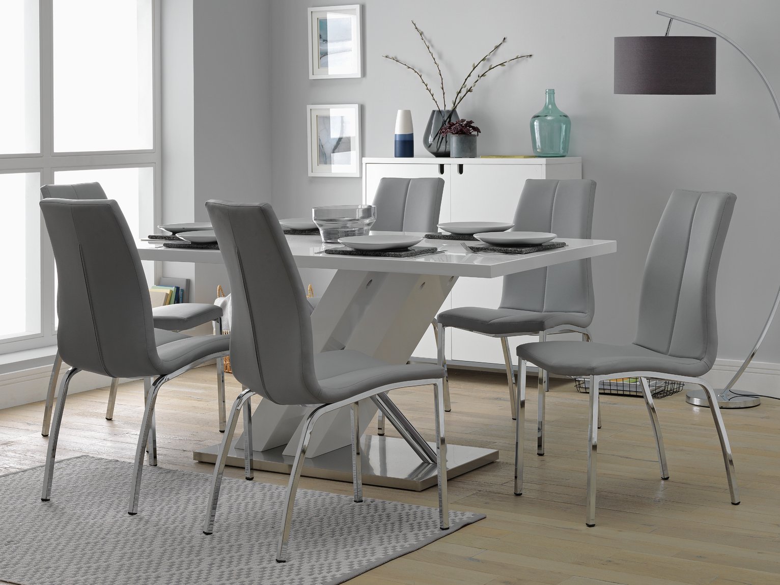 Argos Home Belvoir White Gloss Dining Table & 6 Grey Chairs Review