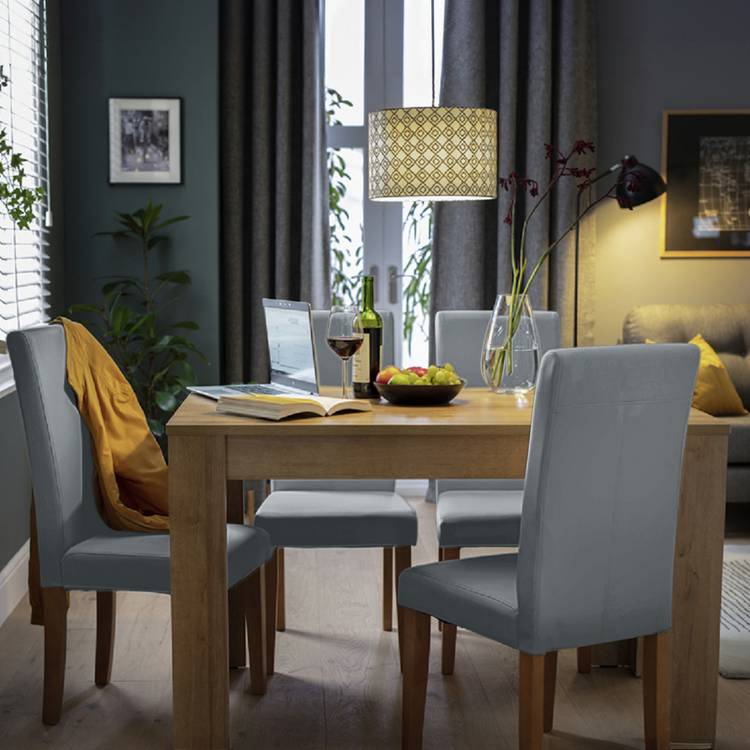 Argos Home Miami Oak Dining Table & 4 Grey Chairs 0