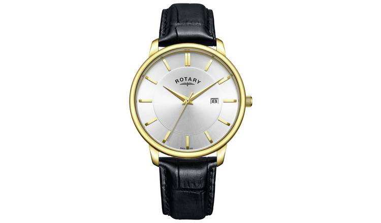 Rotary Men's Black Leather Strap Watch