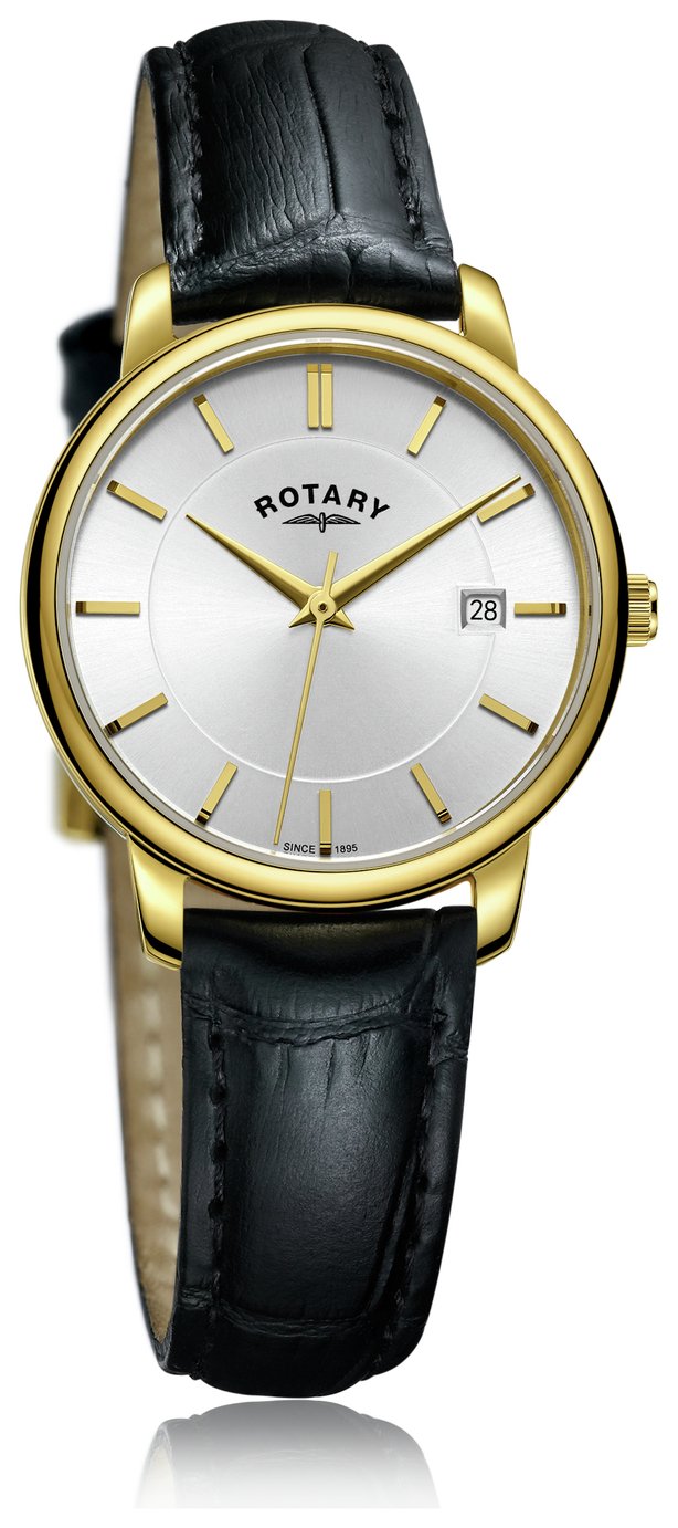 Rotary Ladies Black Leather Strap Watch
