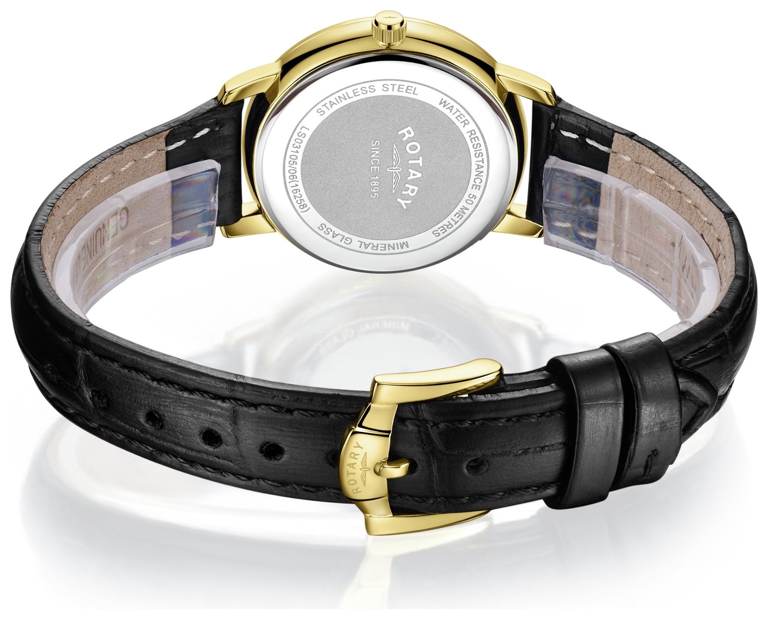 Rotary Ladies Black Leather Strap Watch