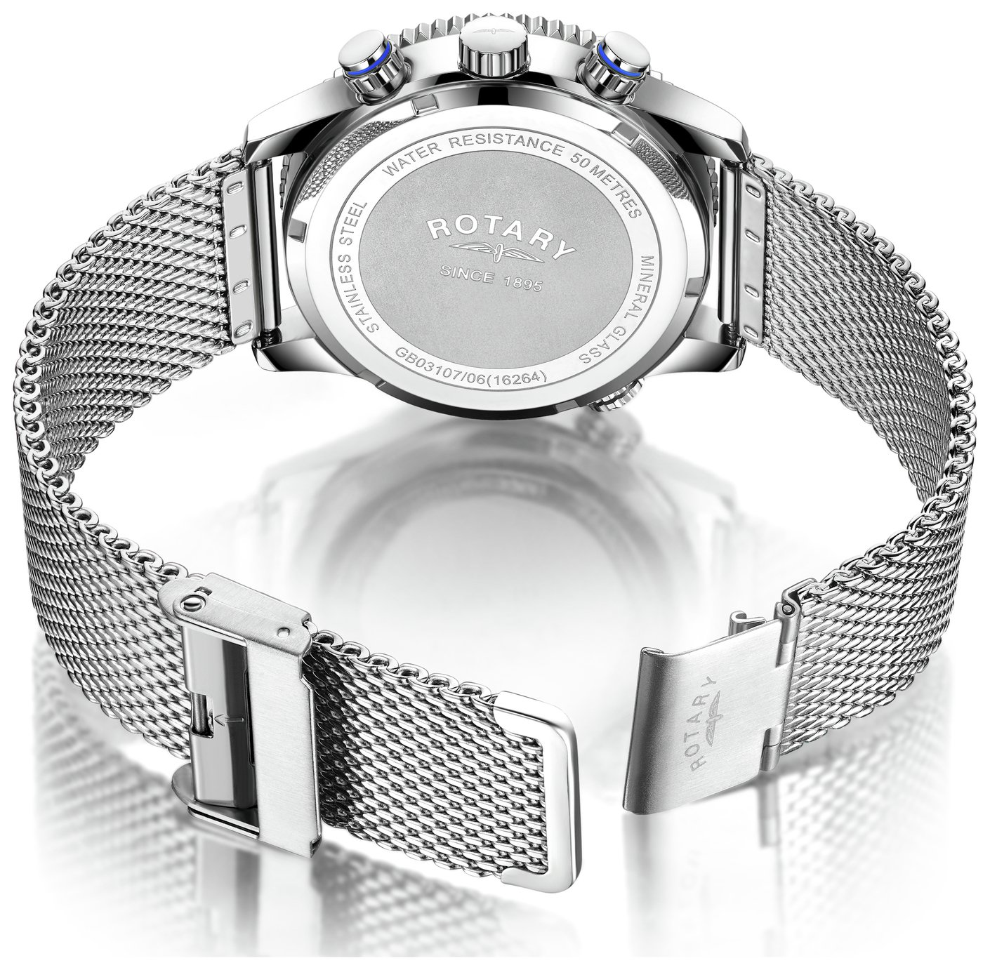 rotary men's stainless steel pilot style mesh bracelet watch