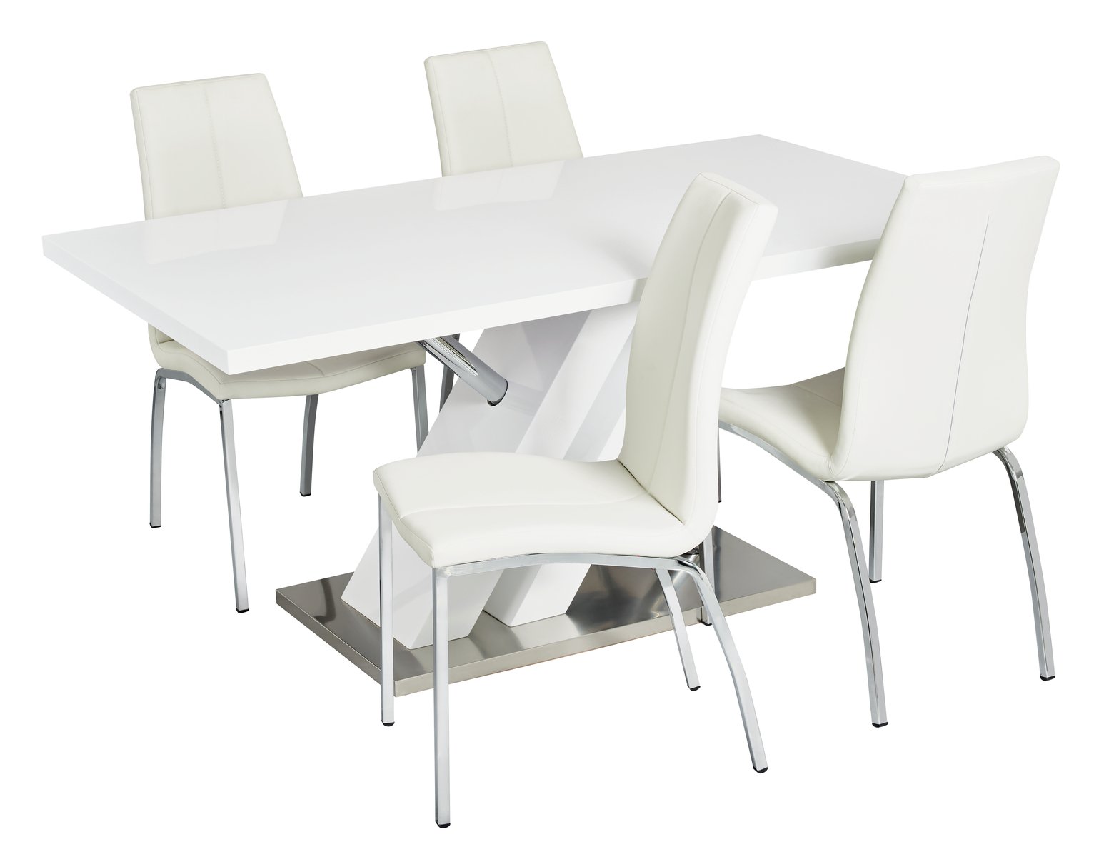 Argos Home Belvoir White Gloss Dining Table & 4 White Chairs