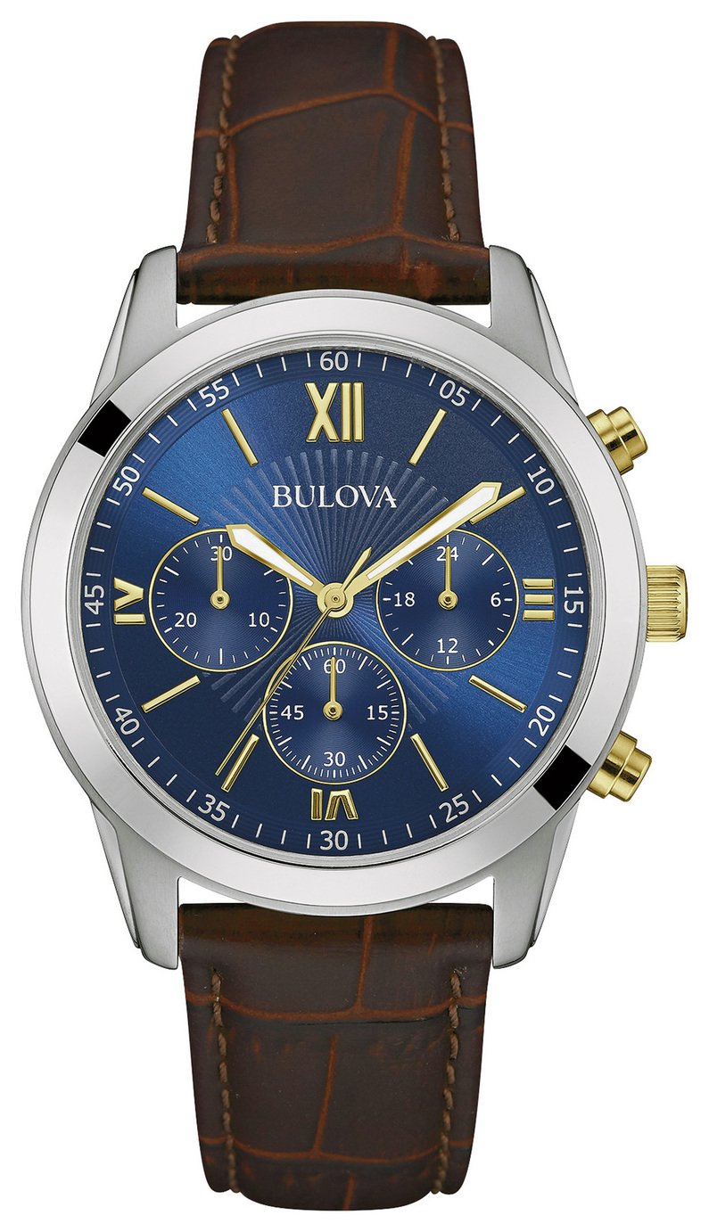 Bulova Men's Two Tone Brown Leather Strap Chronograph Watch (8526311