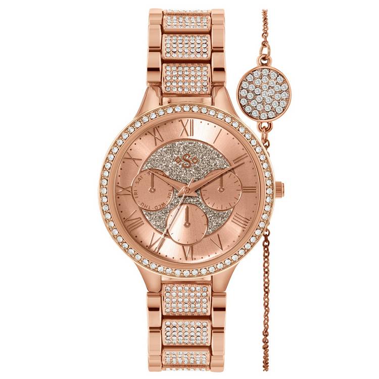 Spirit Lux Ladies' Rose Glitter Dial Watch and Bracelet Set 0