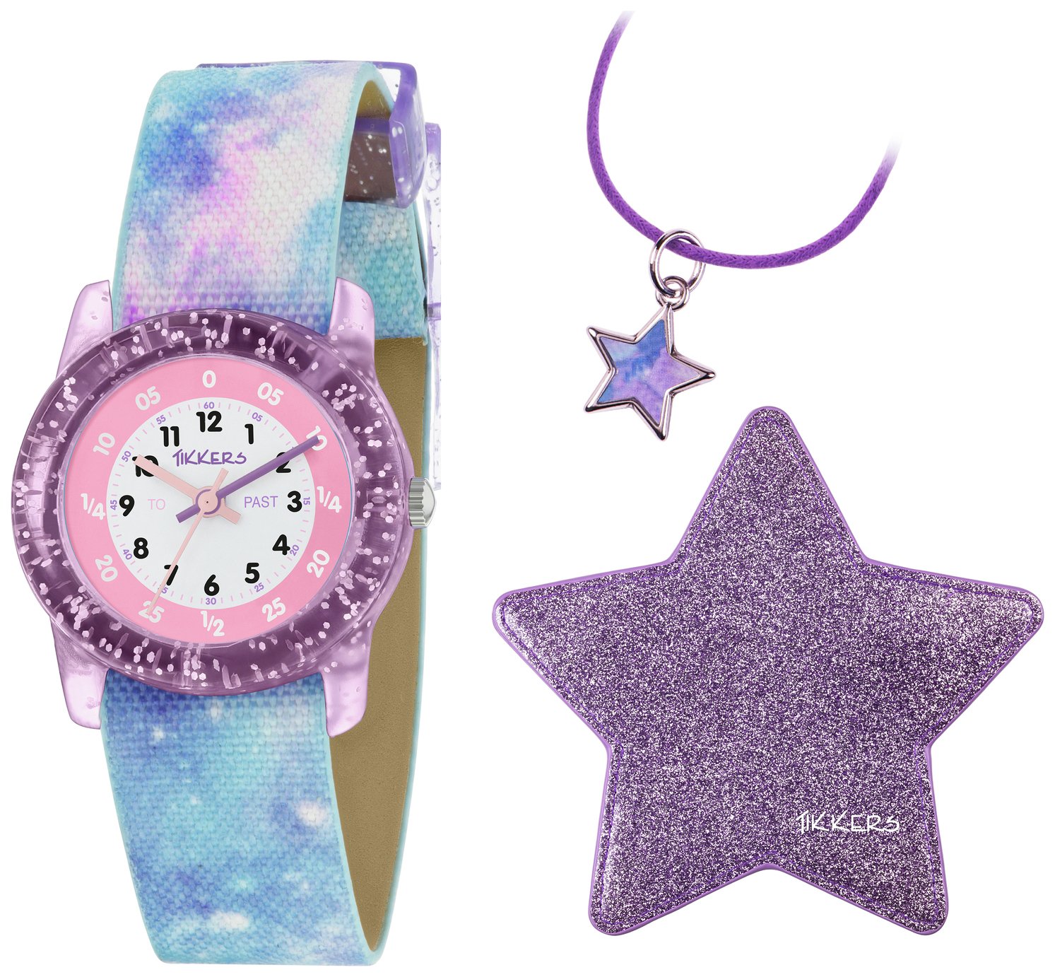 Tikkers Purple Glitter Space Time Teacher Watch Set