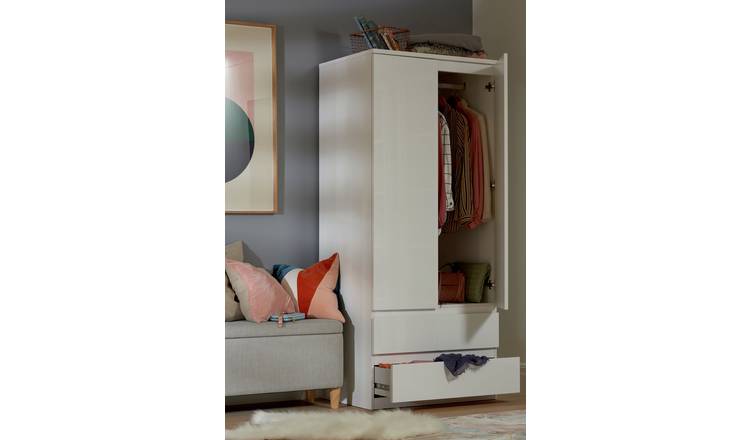 White gloss deals wardrobe with drawers