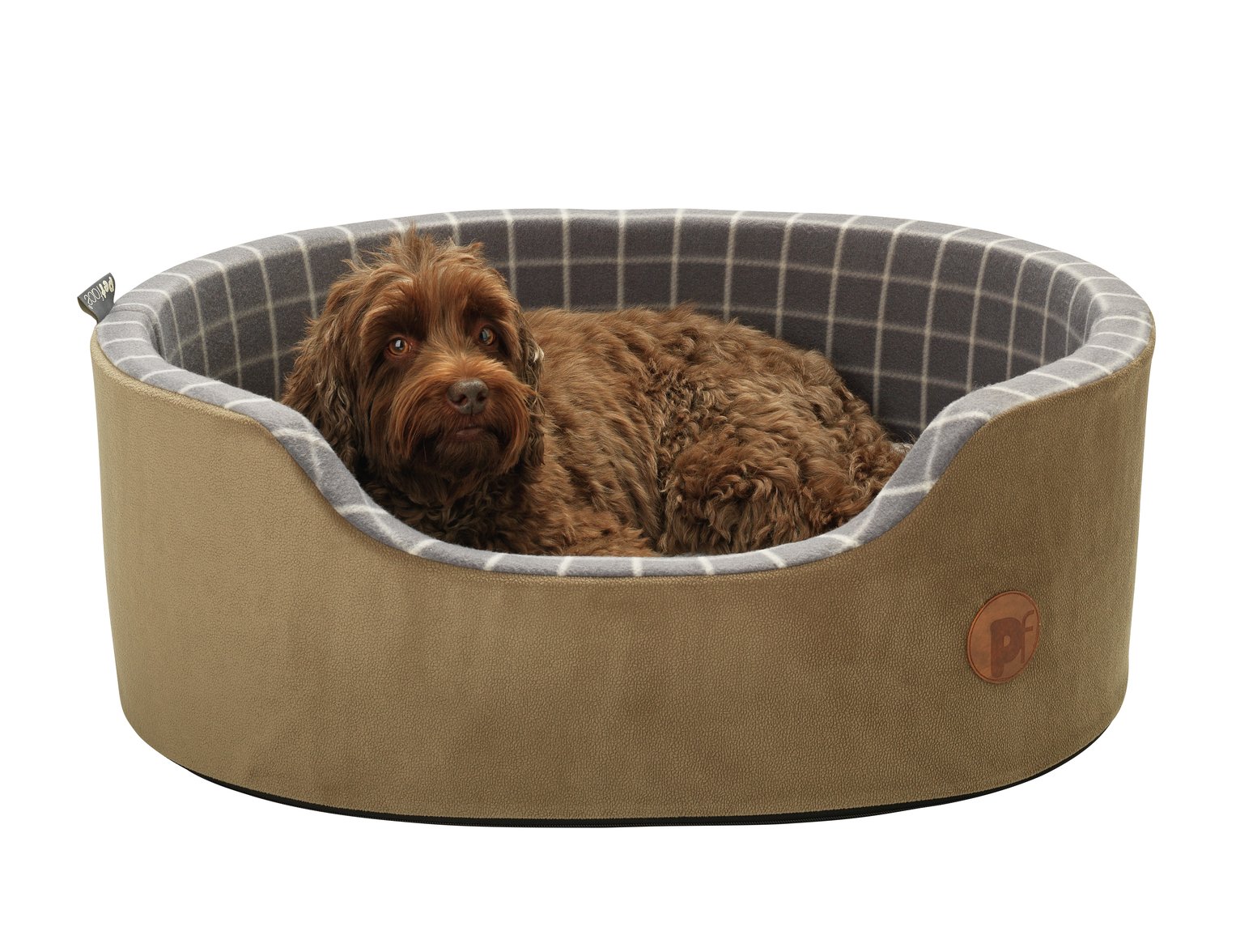 Petface Grey Window Check Foam Oval Pet Bed - Extra Large