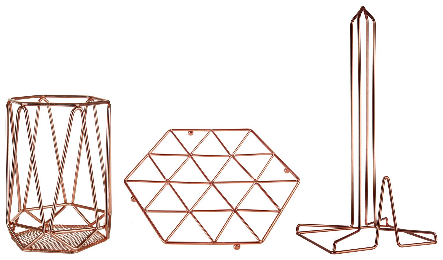 Vertex Copper Finish Trivet, Roll Holder and Utensil Holder