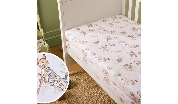 Disney Nursery Cotton Bambi Floral Fitted Sheet - Cot bed