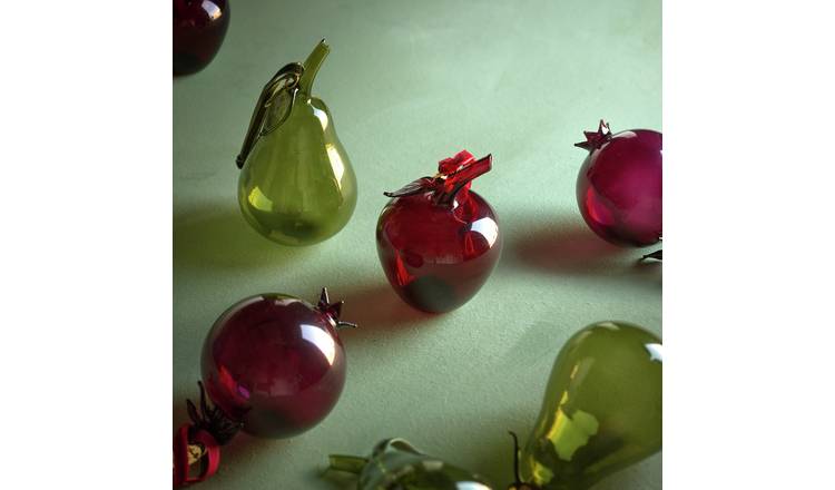 Habitat x Morris & Co. Glass Fruit Christmas Hanging Ornaments - Pack of 3