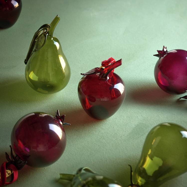 Habitat x Morris & Co. Glass Fruit Christmas Hanging Ornaments - Pack of 3 0