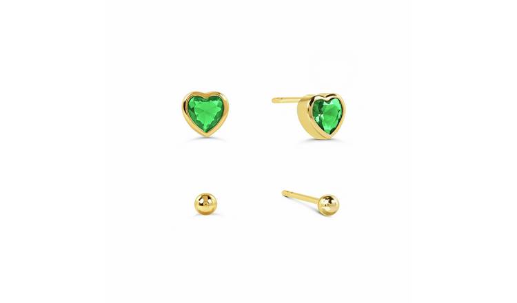 Radley 18ct Gold Plated Green Heart and Ball Stud Earrings