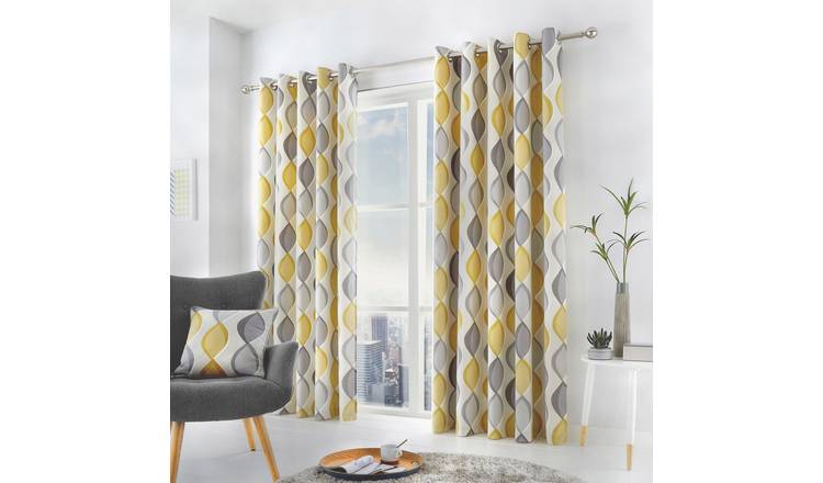 Fusion Lennox Ogee Eyelet Curtains - Yellow - 229x183cm