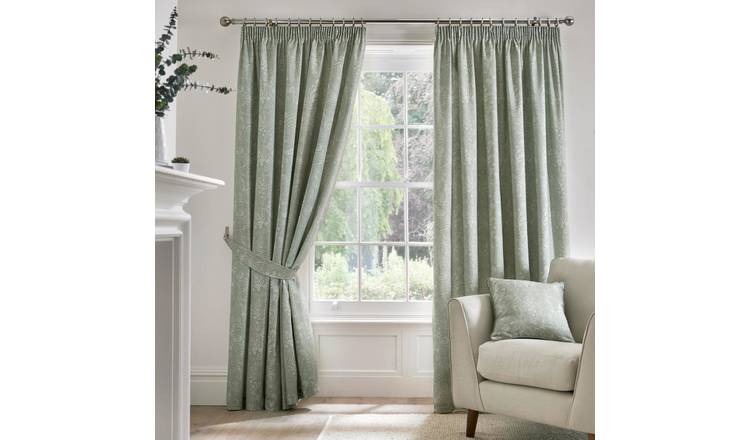D&D Aveline Floral Pencil Pleat Curtains - Green - 168x137cm