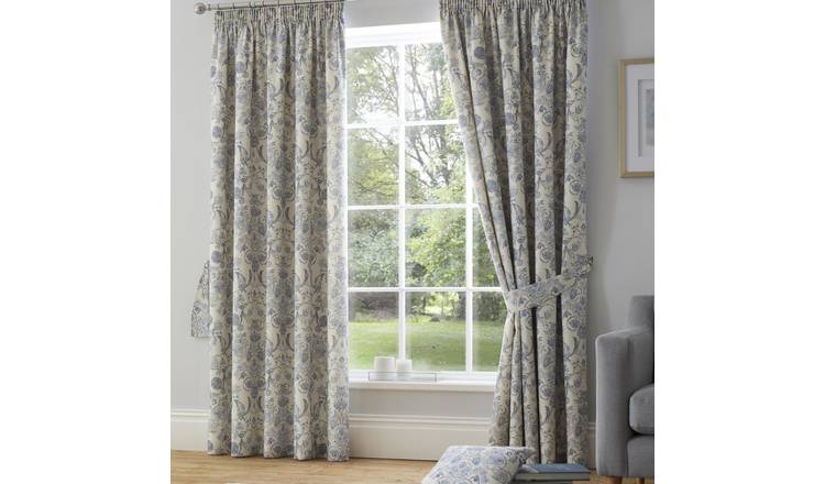 D&D Averie Floral Pencil Pleat Curtains - Blue - 117x183cm