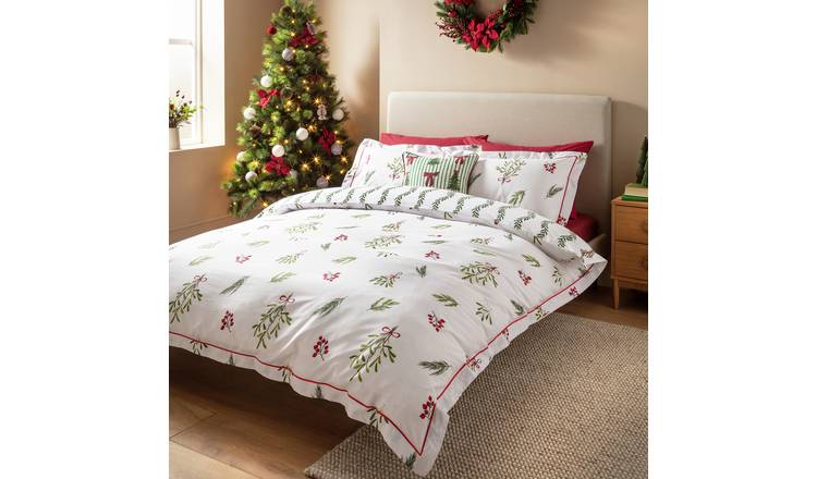 Argos Home Christmas Mistletoe White Bedding Set - Single