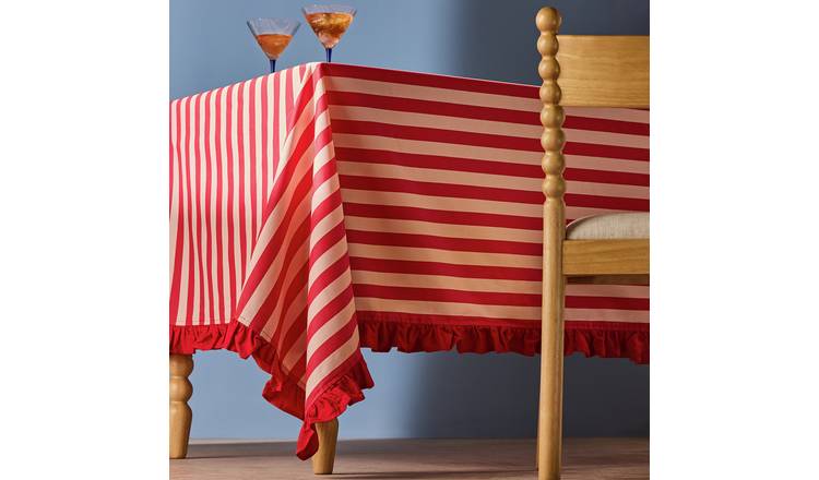 Habitat Stripe Wipe Clean Table Cloth - Red & Pink