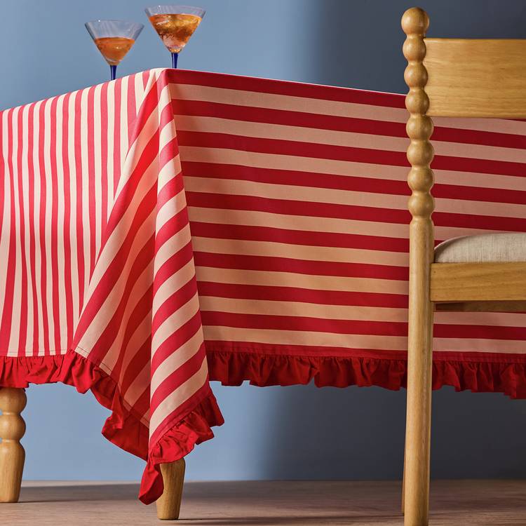 Habitat Stripe Wipe Clean Table Cloth - Red & Pink 0