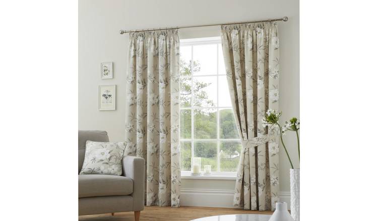 D&D Eve Floral Pencil Pleat Curtains - Natural - 168x183cm