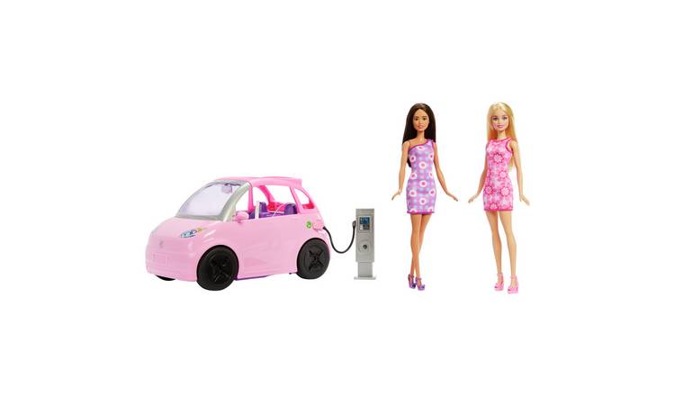 Barbie Dream Land 2 Dolls, Toy Car Electric Vehicle with Charging Station