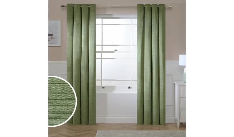 Argos Home Ribbed Velvet Blackout Eyelet Curtain - Green - 168x229cm