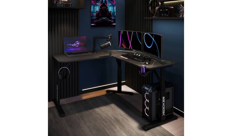 X Rocker Cougar Height Adjustable Corner Gaming Desk - Black