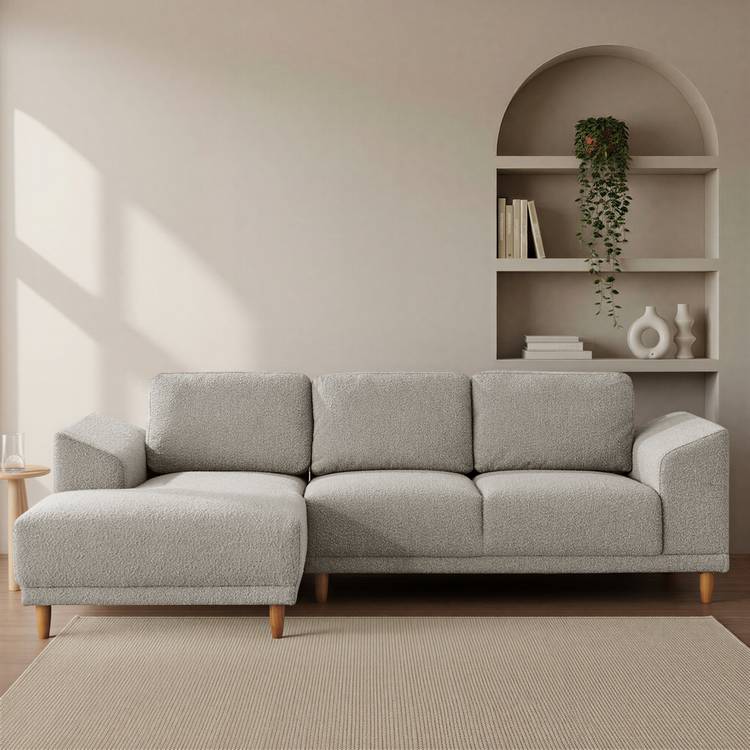 Habitat Draper Boucle Fabric Right Hand Corner Chaise Sofa - Natural 0
