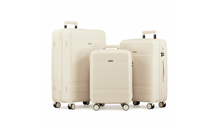 VonHaus 3pc 4 Wheel Hard Suitcase - Cream