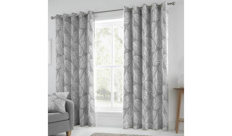 Fusion Matteo Palm Leaf Eyelet Curtains - Grey - 117x137cm