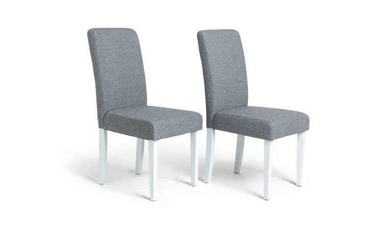 Argos Home Pair of Tweed Mid Back Dining Chair -Grey & White