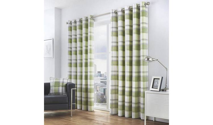Fusion Balmoral Check Eyelet Curtains - Green - 117x137cm