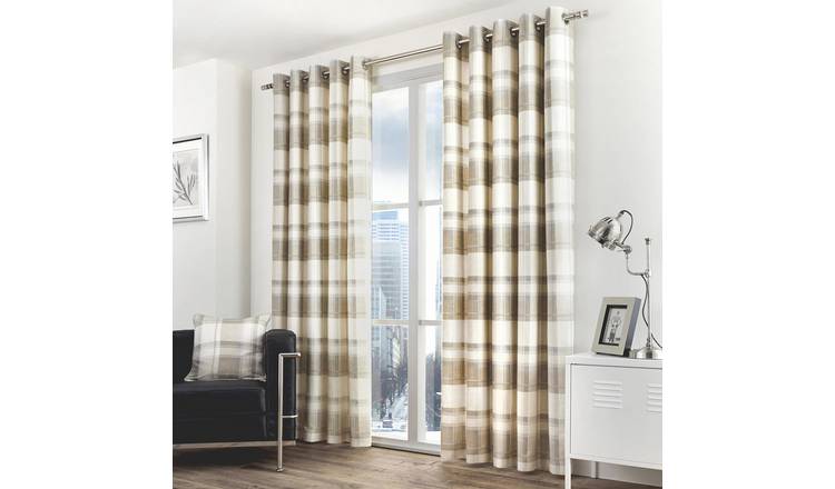 Fusion Balmoral Check Eyelet Curtains - Natural - 168x137cm