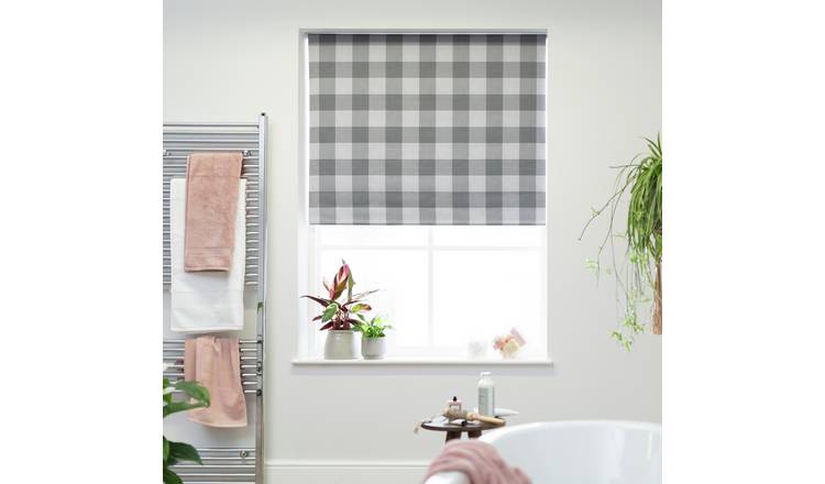 Buy Habitat Block Check Blackout Roller Blind 6ft Grey Blinds Argos
