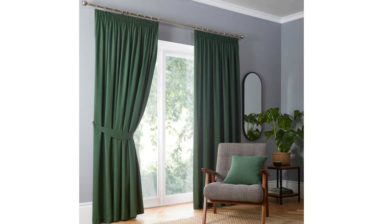 Fusion Dijon Blackout Thermal Pencil Pleat Curtains - Dark Green - 168x137cm