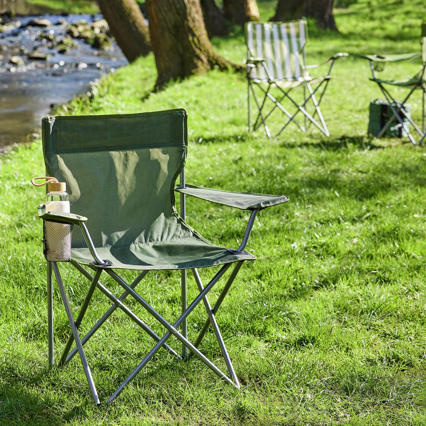 Pro Action Steel Folding Camping Chair - Dark Green.