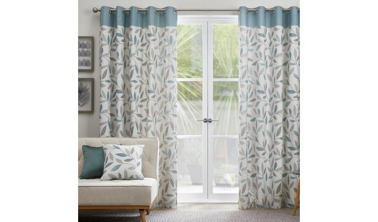 Fusion Beechwood Leaf Eyelet Curtains - Duck Egg - 117x183cm