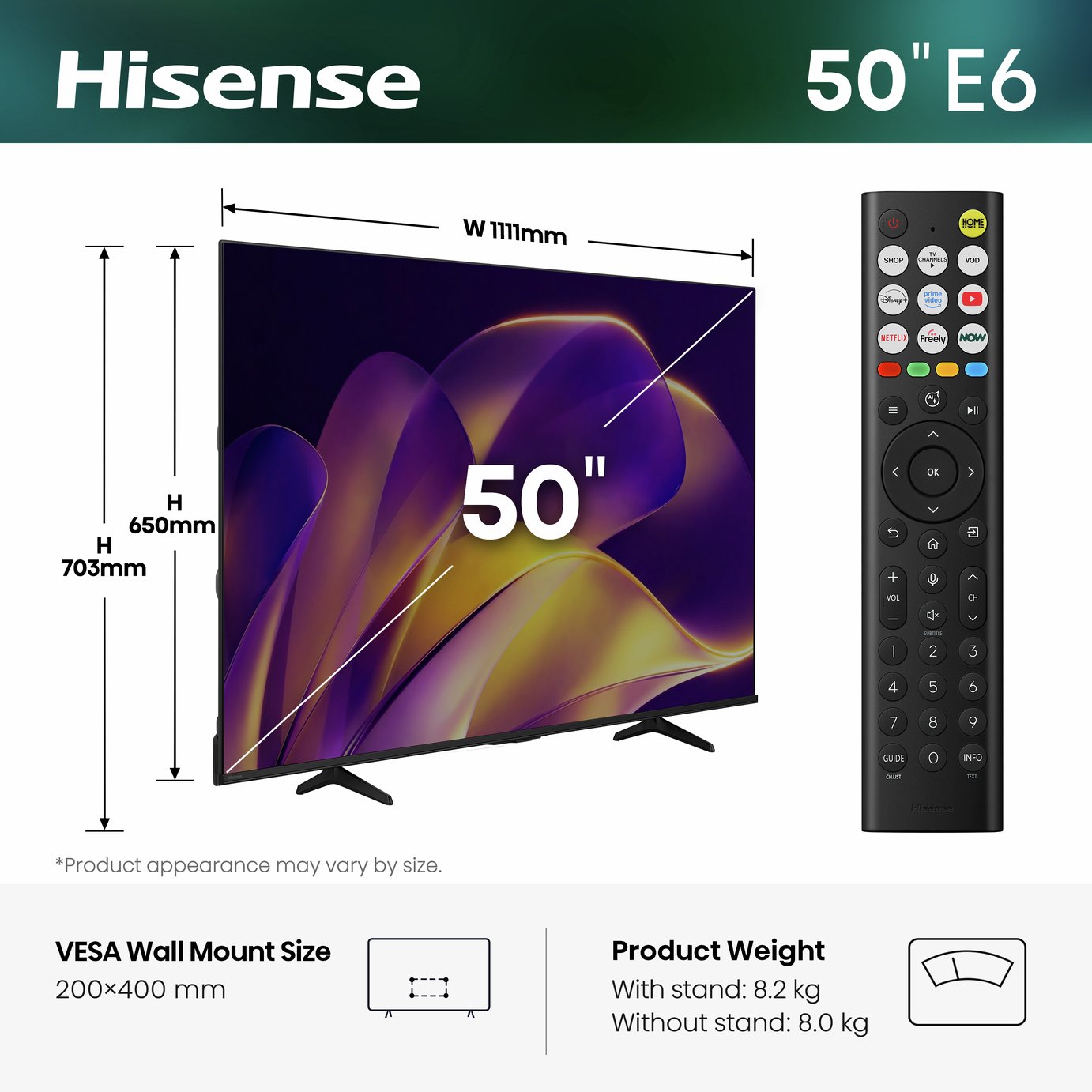 Buy Hisense 50 Inch 50E6STUK Smart 4K UHD HDR AI Freely TV