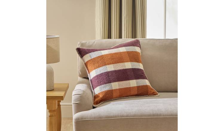 Argos Home Autumn Check Blanket Stitch Cushion - 50x50cm