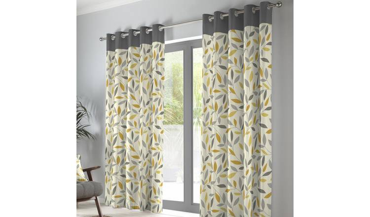 Fusion Beechwood Leaf Eyelet Curtains - Ochre - 229x183cm