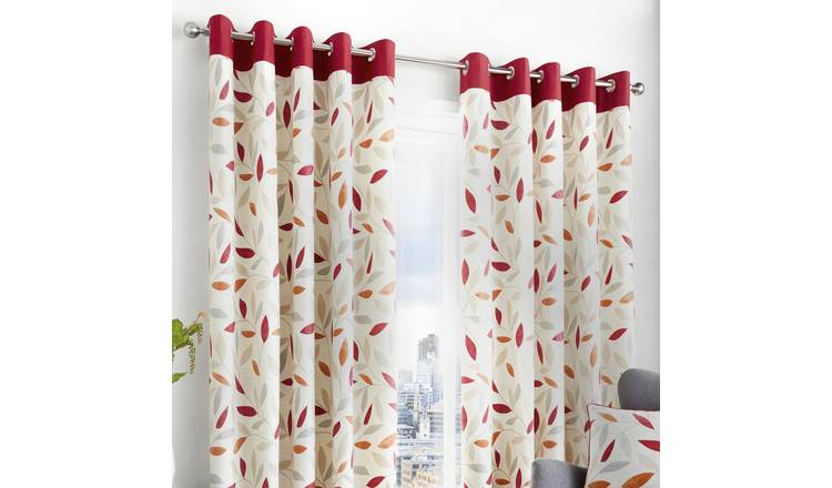 Fusion Beechwood Leaf Eyelet Curtains - Red - 117x137cm