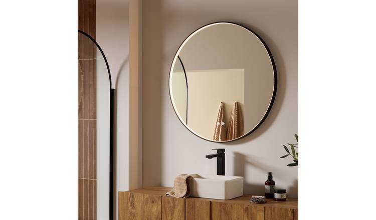 Argos Home Bennett Black Metal Round LED Bathroom Mirror - 80cm
