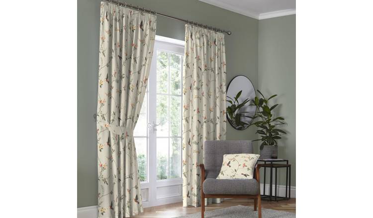D&D Darnley Floral Pencil Pleat Curtains - Natural - 229x183cm