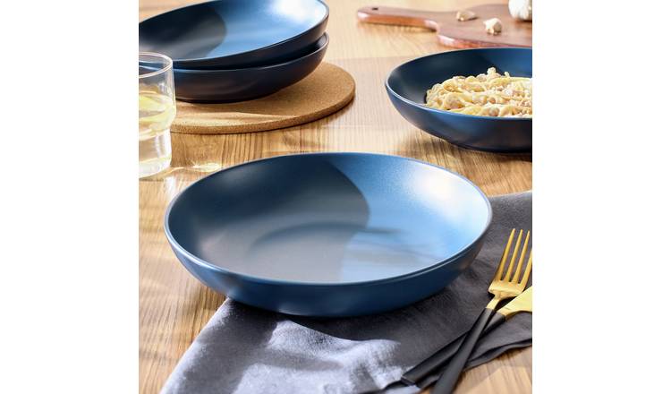 Habitat 4 Piece Matte Stoneware Pasta Bowls - Navy